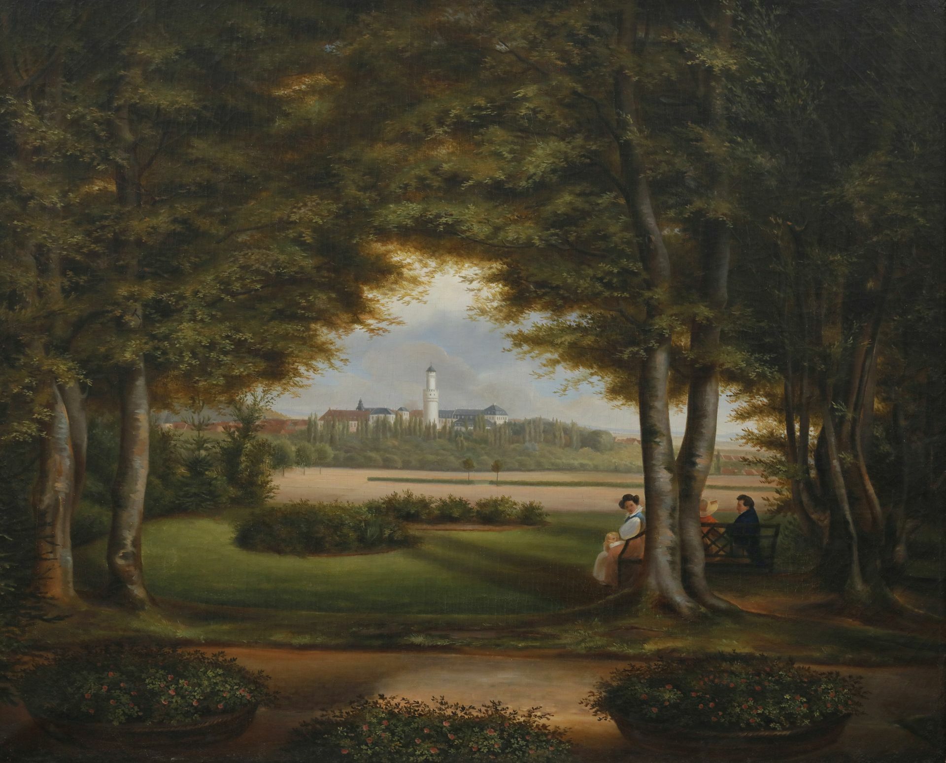 Johann Friedrich Voigt, Blick vom Kleinen Tannenwald hinüber zum Schloss, Öl auf Leinwand, 1820er Jahre